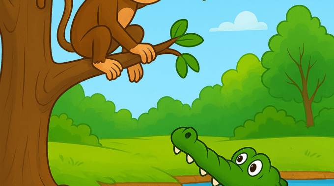 चालाक बन्दर और मगरमच्छ की कहानी – जामुन के पेड़ वाली